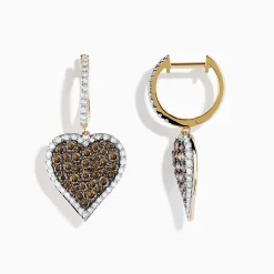 Effy Jewelry 14K Yellow Gold Espresso and White Diamond Heart Earrings | Earrings