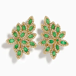 Effy Jewelry 14K Yellow Gold French Clip Emerald and Diamond Statement Earrings, 2.95 TCW | Earrings