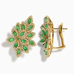 Effy Jewelry 14K Yellow Gold French Clip Emerald and Diamond Statement Earrings, 2.95 TCW | Earrings