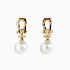Effy Jewelry 14K Yellow Gold Fresh Water Pearl and Diamond Horseshoe Drop Earrings | Earrings