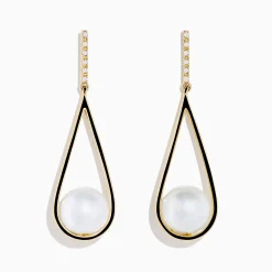 Effy Jewelry 14K Yellow Gold Fresh Water Pearl and Diamond Drop Earrings | Earrings