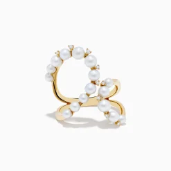 Effy Jewelry 14K Yellow Gold Fresh Water Pearl and Diamond Open Loop Shank Ring | Rings