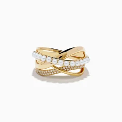 Effy Jewelry 14K Yellow Gold Fresh Water Pearl and Diamond Criss Cross Ring | Rings