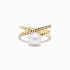 Effy Jewelry 14K Yellow Gold Fresh Water Pearl and Diamond Crossover Ring | Rings
