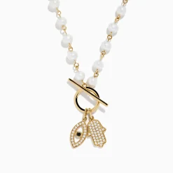 Effy Jewelry 14K Yellow Gold Fresh Water Pearl and Diamond Evil Eye Necklace | Necklaces & Pendants