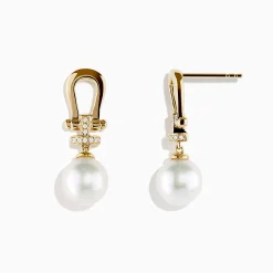 Effy Jewelry 14K Yellow Gold Fresh Water Pearl and Diamond Horseshoe Drop Earrings | Earrings