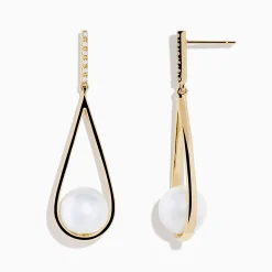 Effy Jewelry 14K Yellow Gold Fresh Water Pearl and Diamond Drop Earrings | Earrings