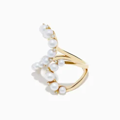 Effy Jewelry 14K Yellow Gold Fresh Water Pearl and Diamond Open Loop Shank Ring | Rings