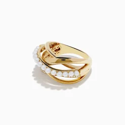 Effy Jewelry 14K Yellow Gold Fresh Water Pearl and Diamond Criss Cross Ring | Rings