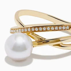 Effy Jewelry 14K Yellow Gold Fresh Water Pearl and Diamond Crossover Ring | Rings