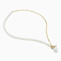 Effy Jewelry 14K Yellow Gold Fresh Water Pearl u0026 Paperclip Chain Necklace | Necklaces & Pendants