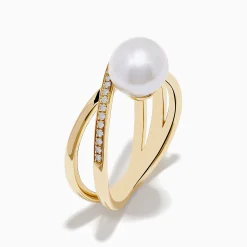Effy Jewelry 14K Yellow Gold Fresh Water Pearl and Diamond Crossover Ring | Rings