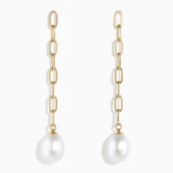 Richline Group 14K Yellow Gold Freshwater Pearl Paperclip Chain Drop Earrings | Earrings