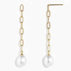 Richline Group 14K Yellow Gold Freshwater Pearl Paperclip Chain Drop Earrings | Earrings
