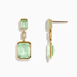 Effy Jewelry 14K Yellow Gold Green Amethyst and Diamond Bezel Drop Earrings | Earrings