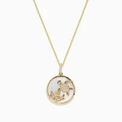 BH Multi 14K Yellow Gold Mother of Pearl and Diamond Turtle Pendant, 0.13 TCW | Necklaces & Pendants