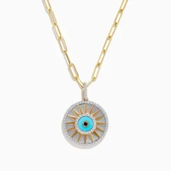 Effy Jewelry 14K Yellow Gold Mother Of Pearl, Turquoise and Diamond Evil Eye Pendant | Necklaces & Pendants