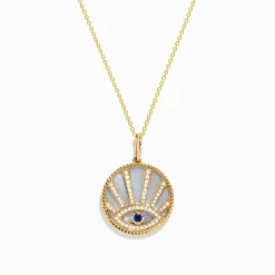 Effy Jewelry 14K Yellow Gold Mother Of Pearl, Diamond and Sapphire Evil Eye Pendant | Necklaces & Pendants