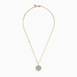 Effy Jewelry 14K Yellow Gold Mother Of Pearl, Turquoise and Diamond Evil Eye Pendant | Necklaces & Pendants
