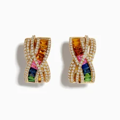 Effy Jewelry 14K Yellow Gold Multi Color Sapphire and Diamond Crossover Hoop Earrings | Earrings
