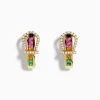 Effy Jewelry 14K Yellow Gold Multi Color Sapphire and Diamond Horseshoe Hoop Earrings | Earrings