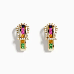 Effy Jewelry 14K Yellow Gold Multi Color Sapphire and Diamond Horseshoe Hoop Earrings | Earrings