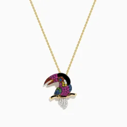 Effy Jewelry 14K Yellow Gold Multi Color Sapphire Black Agate and Diamond Parrot Pendant | Necklaces & Pendants