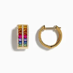 Effy Jewelry 14K Yellow Gold Multi Color Sapphire and Diamond Hoop Earrings | Earrings