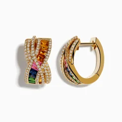 Effy Jewelry 14K Yellow Gold Multi Color Sapphire and Diamond Crossover Hoop Earrings | Earrings