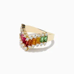 Effy Jewelry 14K Yellow Gold Multi Color Sapphire and Diamond Contoured Band Ring | Rings