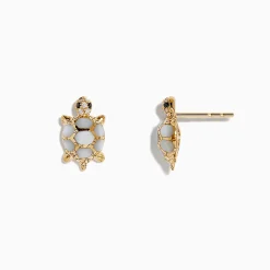 Effy Jewelry 14K Yellow Gold Multi Diamond and Mother of Pearl Turtle Stud Earrings | Earrings
