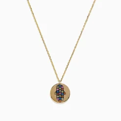 BH Multi 14K Yellow Gold Multi Sapphire and Diamond Hamsa Necklace, 0.33 TCW | Necklaces & Pendants
