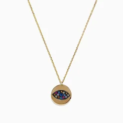BH Multi 14K Yellow Gold Multi Sapphire and Diamond Evil Eye Necklace, 0.29 TCW | Necklaces & Pendants