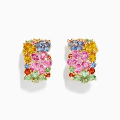 BH Multi 14K Yellow Gold Multi Sapphire Flower Earrings, 7.31 TCW | Earrings