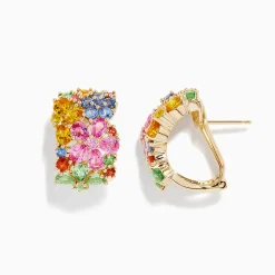 BH Multi 14K Yellow Gold Multi Sapphire Flower Earrings, 7.31 TCW | Earrings