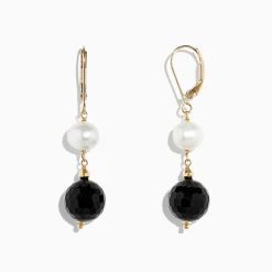 Effy Jewelry 14K Yellow Gold Onyx and Cultured Fresh Water Pearl Drop Earrings, 14.50 TCW | Earrings