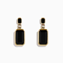 Effy Jewelry 14K Yellow Gold Onyx and Diamond Bezel Drop Earrings | Earrings