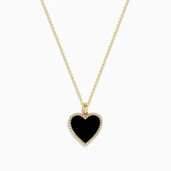 BH Multi 14K Yellow Gold Onyx and Diamond Heart Pendant | Necklaces & Pendants