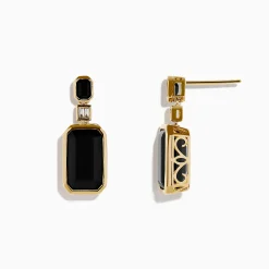 Effy Jewelry 14K Yellow Gold Onyx and Diamond Bezel Drop Earrings | Earrings