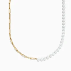 BH Multi 14K Yellow Gold Paperclip Cultured Fresh Water Pearl Necklace | Necklaces & Pendants