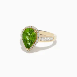 Effy Jewelry 14K Yellow Gold Pear Shaped Peridot and Diamond Cocktail Ring | Rings