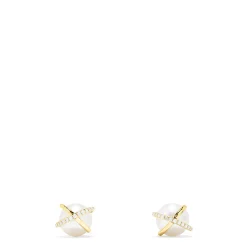 Effy Jewelry 14K Yellow Gold Pearl and Diamond Accented Stud Earrings, 0.14 TCW | Earrings