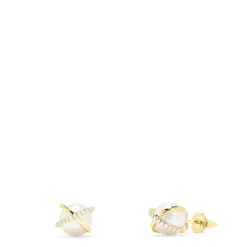 Effy Jewelry 14K Yellow Gold Pearl and Diamond Accented Stud Earrings, 0.14 TCW | Earrings