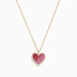 Effy Jewelry 14K Yellow Gold Pink Sapphire, Ruby and Diamond Heart Pendant | Necklaces & Pendants