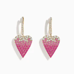Effy Jewelry 14K Yellow Gold Pink Sapphire and Diamond Heart Earrings | Earrings