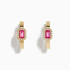 Effy Jewelry 14K Yellow Gold Pink Sapphire and Diamond Hoop Earrings | Earrings