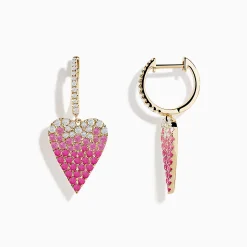Effy Jewelry 14K Yellow Gold Pink Sapphire and Diamond Heart Earrings | Earrings
