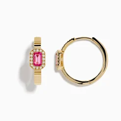 Effy Jewelry 14K Yellow Gold Pink Sapphire and Diamond Hoop Earrings | Earrings
