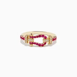 Effy Jewelry 14K Yellow Gold Ruby and Diamond Horseshoe Ring | Rings