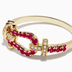 Effy Jewelry 14K Yellow Gold Ruby and Diamond Horseshoe Ring | Rings